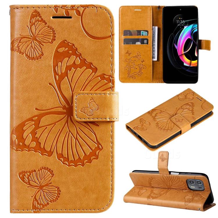 Embossing 3D Butterfly Leather Wallet Case for Motorola Edge 20 Lite - Yellow