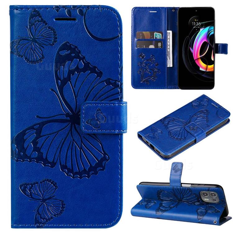 Embossing 3D Butterfly Leather Wallet Case for Motorola Edge 20 Lite - Blue