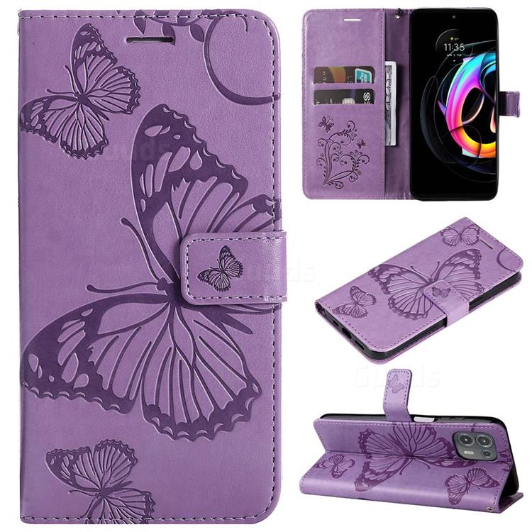 Embossing 3D Butterfly Leather Wallet Case for Motorola Edge 20 Lite - Purple