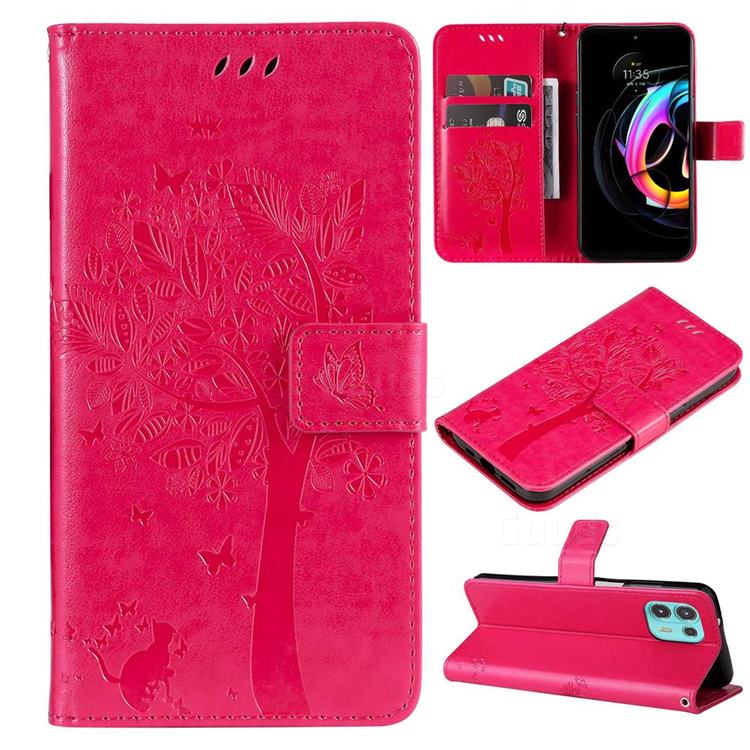 Embossing Butterfly Tree Leather Wallet Case for Motorola Edge 20 Lite - Rose