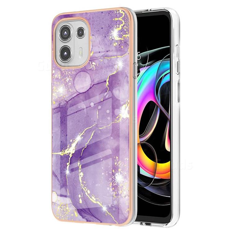 Fashion Purple Electroplated Gold Frame 2.0 Thickness Plating Marble IMD Soft Back Cover for Motorola Edge 20 Lite