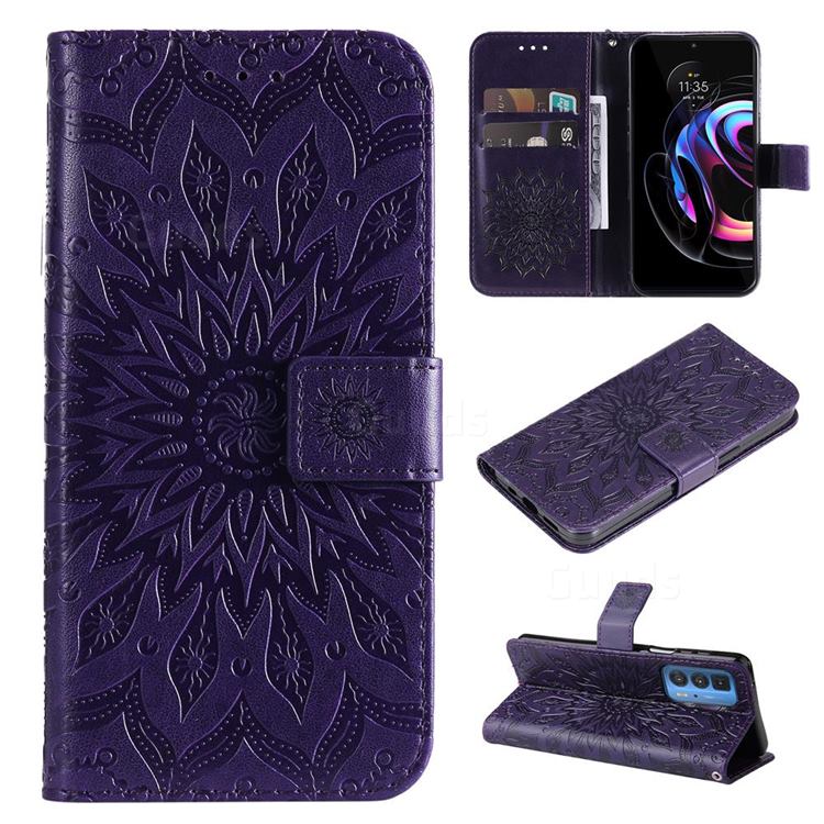 Embossing Sunflower Leather Wallet Case for Motorola Edge 20 Pro - Purple