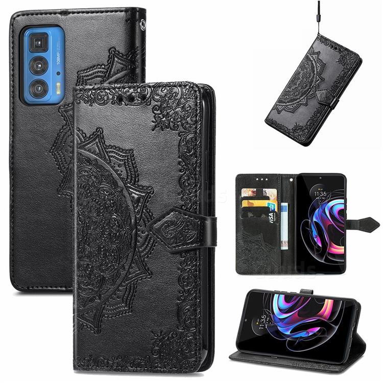 Embossing Imprint Mandala Flower Leather Wallet Case for Motorola Edge 20 Pro - Black