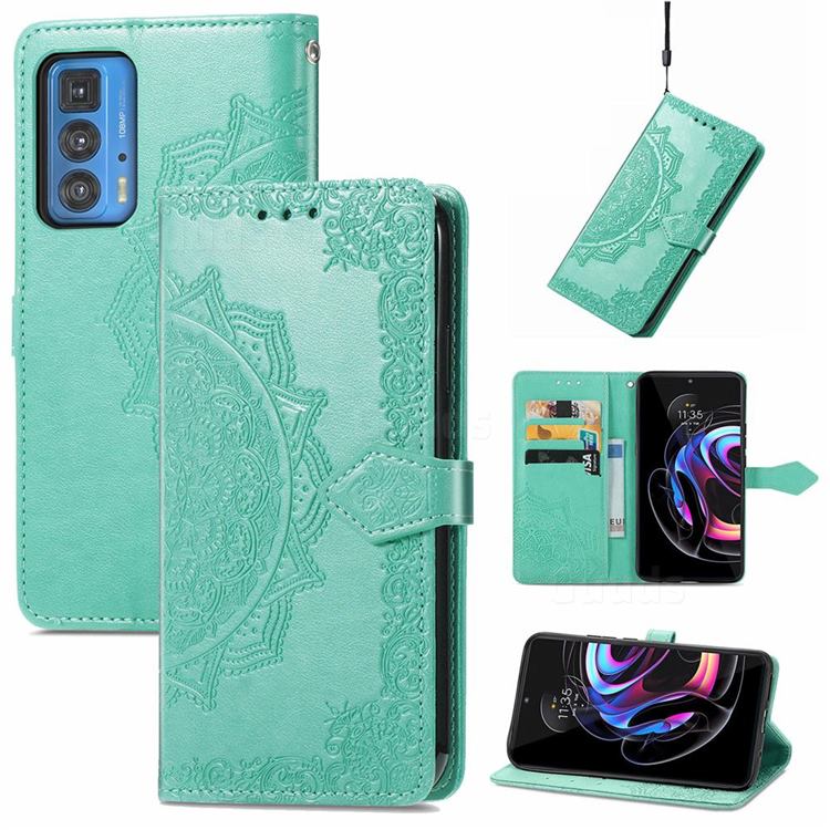 Embossing Imprint Mandala Flower Leather Wallet Case for Motorola Edge 20 Pro - Green