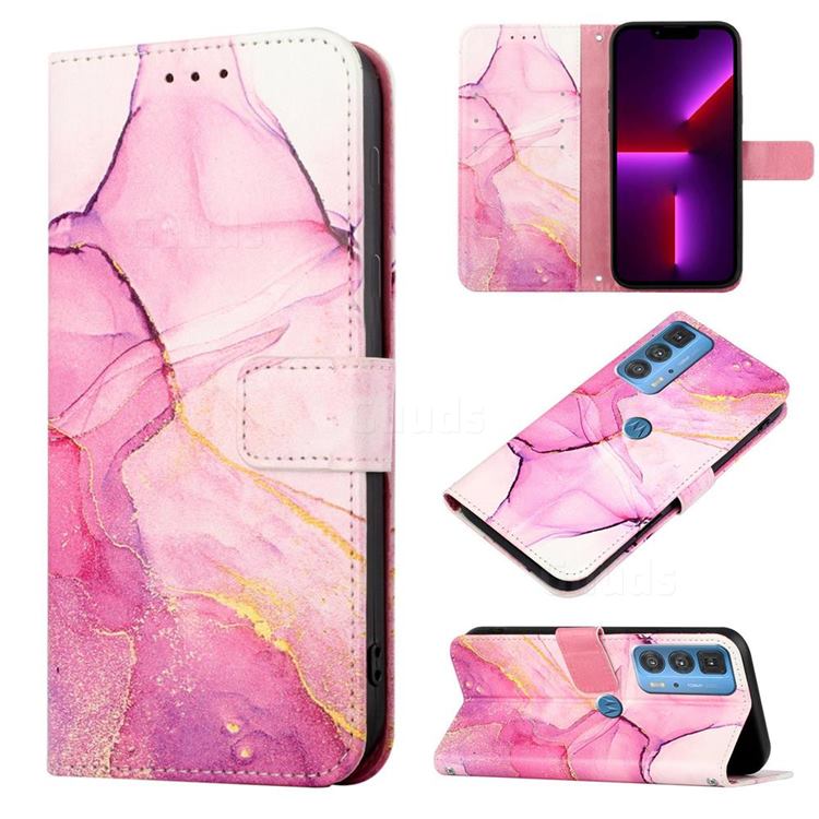 Pink Purple Marble Leather Wallet Protective Case for Motorola Edge 20 Pro