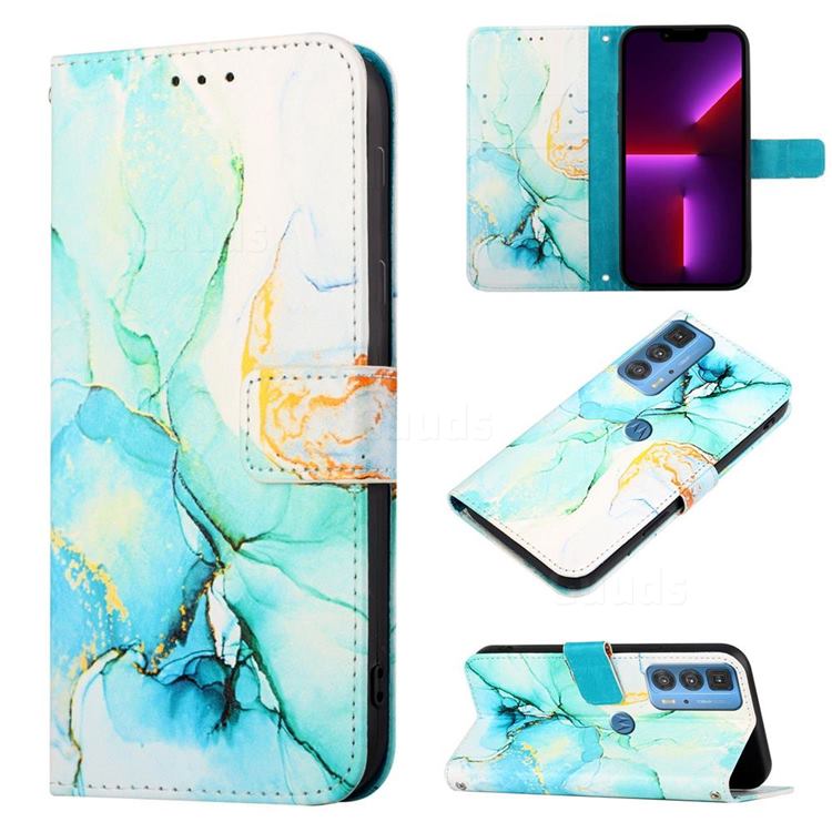Green Illusion Marble Leather Wallet Protective Case for Motorola Edge 20 Pro