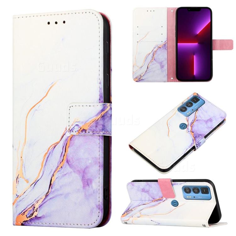 Purple White Marble Leather Wallet Protective Case for Motorola Edge 20 Pro
