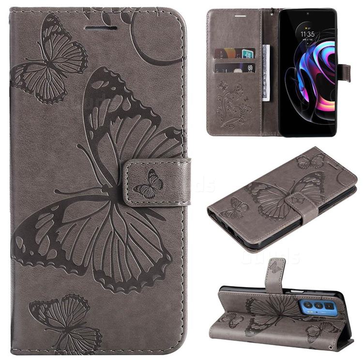 Embossing 3D Butterfly Leather Wallet Case for Motorola Edge 20 Pro - Gray
