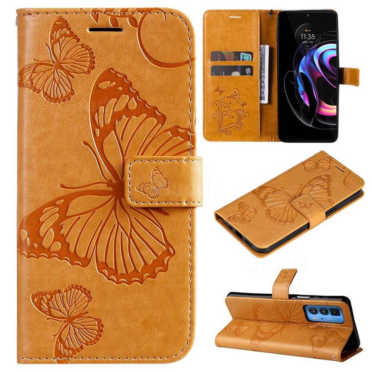 Embossing 3D Butterfly Leather Wallet Case for Motorola Edge 20 Pro - Yellow