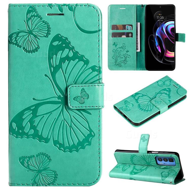 Embossing 3D Butterfly Leather Wallet Case for Motorola Edge 20 Pro - Green