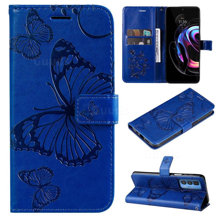 Embossing 3D Butterfly Leather Wallet Case for Motorola Edge 20 Pro - Blue