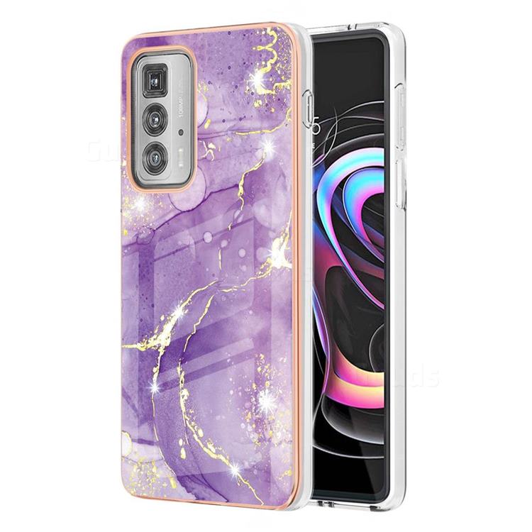 Fashion Purple Electroplated Gold Frame 2.0 Thickness Plating Marble IMD Soft Back Cover for Motorola Edge 20 Pro