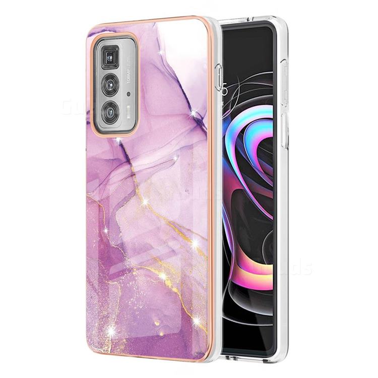 Dream Violet Electroplated Gold Frame 2.0 Thickness Plating Marble IMD Soft Back Cover for Motorola Edge 20 Pro