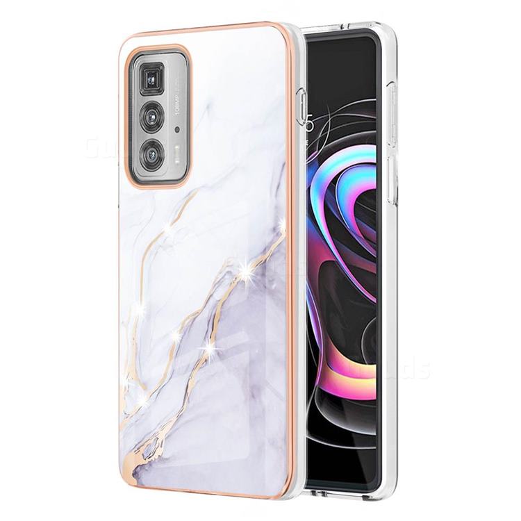 White Dreaming Electroplated Gold Frame 2.0 Thickness Plating Marble IMD Soft Back Cover for Motorola Edge 20 Pro