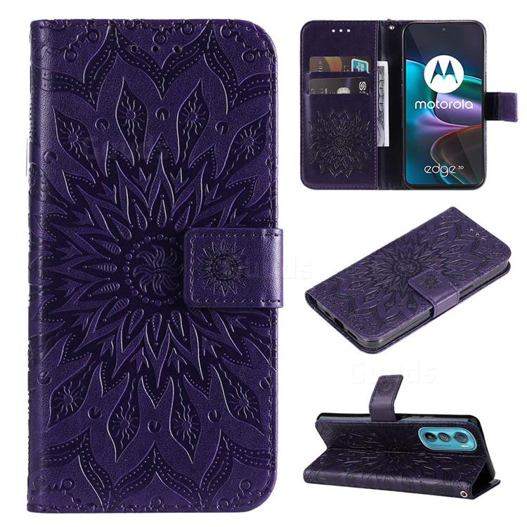 Embossing Sunflower Leather Wallet Case for Motorola Edge 30 - Purple