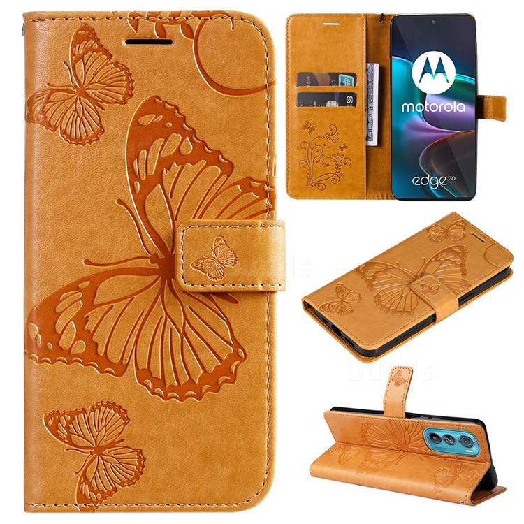 Embossing 3D Butterfly Leather Wallet Case for Motorola Edge 30 - Yellow
