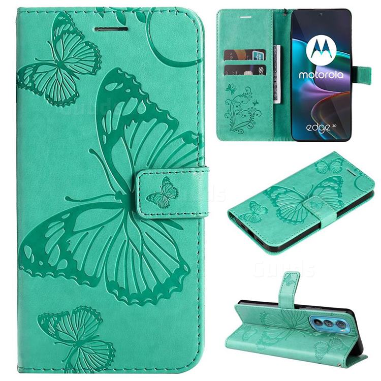 Embossing 3D Butterfly Leather Wallet Case for Motorola Edge 30 - Green