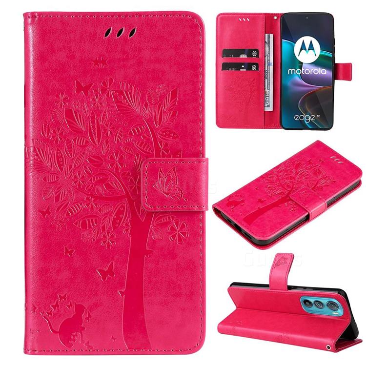Embossing Butterfly Tree Leather Wallet Case for Motorola Edge 30 - Rose