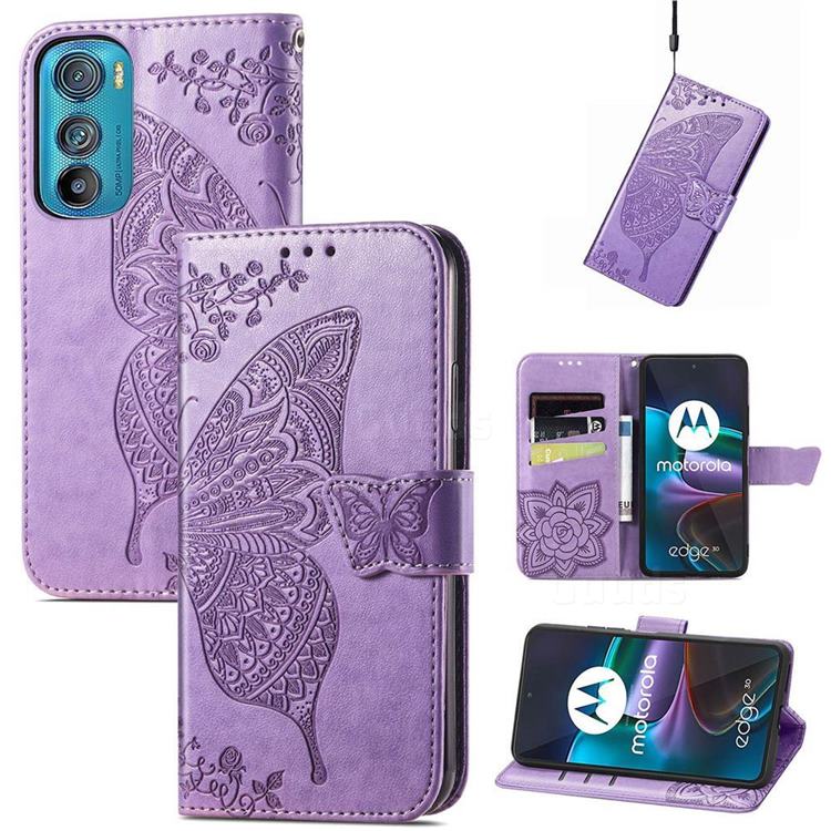 Embossing Mandala Flower Butterfly Leather Wallet Case for Motorola Edge 30 - Light Purple