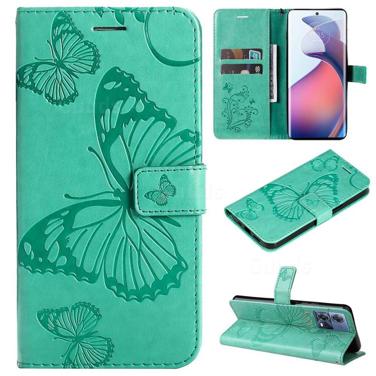 Embossing 3D Butterfly Leather Wallet Case for Motorola Edge 30 Fusion - Green