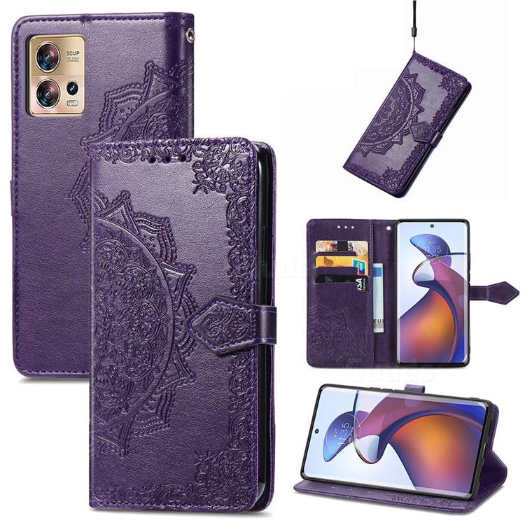 Embossing Imprint Mandala Flower Leather Wallet Case for Motorola Edge 30 Fusion - Purple