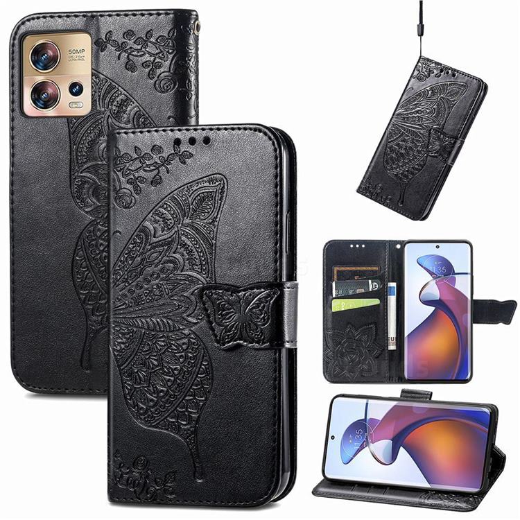 Embossing Mandala Flower Butterfly Leather Wallet Case for Motorola Edge 30 Fusion - Black