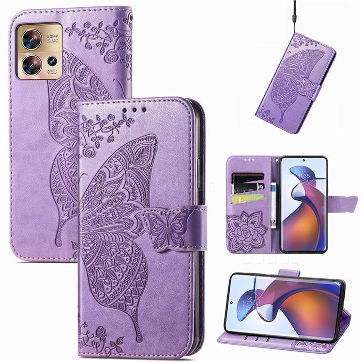 Embossing Mandala Flower Butterfly Leather Wallet Case for Motorola Edge 30 Fusion - Light Purple
