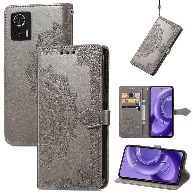 Embossing Imprint Mandala Flower Leather Wallet Case for Motorola Edge 30 Neo - Gray