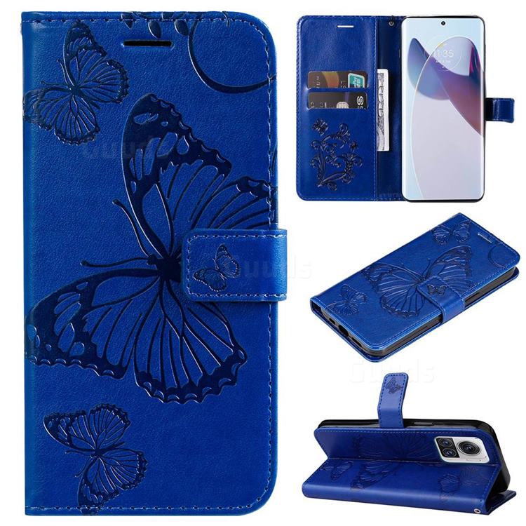 Embossing 3D Butterfly Leather Wallet Case for Motorola Edge 30 Ultra - Blue