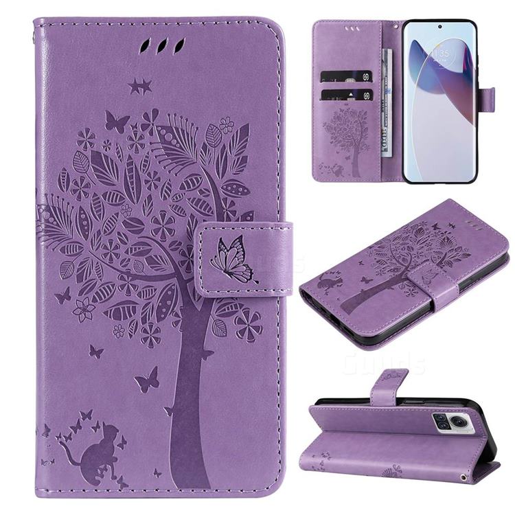 Embossing Butterfly Tree Leather Wallet Case for Motorola Edge 30 Ultra - Violet