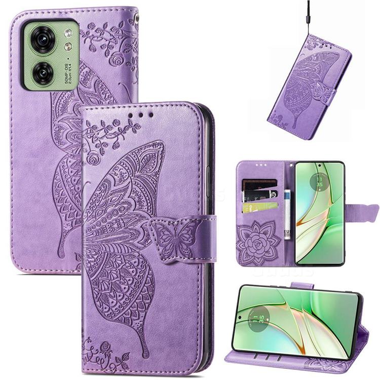 Embossing Mandala Flower Butterfly Leather Wallet Case for Motorola Edge 40 - Light Purple