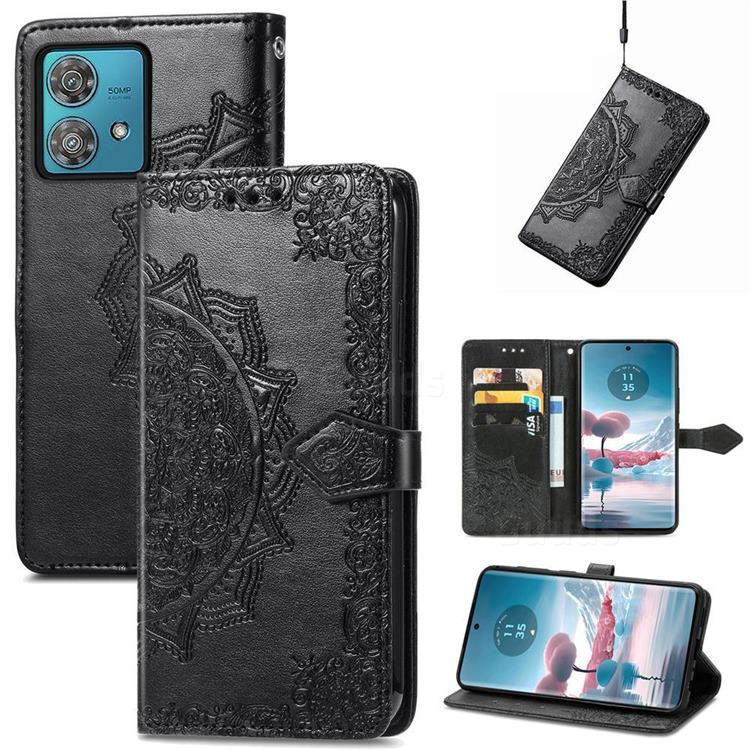 Embossing Imprint Mandala Flower Leather Wallet Case for Motorola Edge 40 Neo - Black