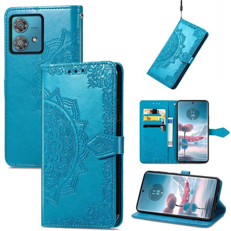Embossing Imprint Mandala Flower Leather Wallet Case for Motorola Edge 40 Neo - Blue