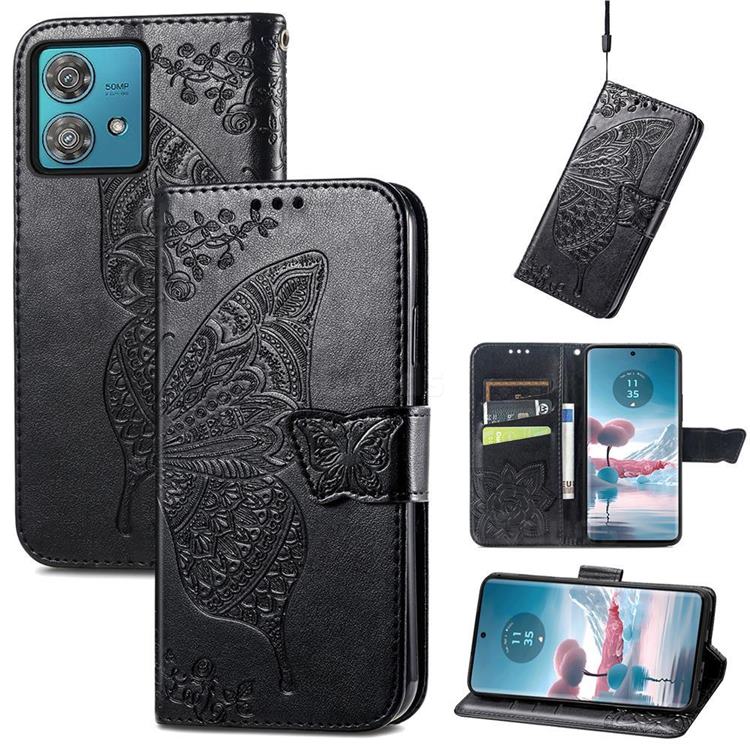 Embossing Mandala Flower Butterfly Leather Wallet Case for Motorola Edge 40 Neo - Black