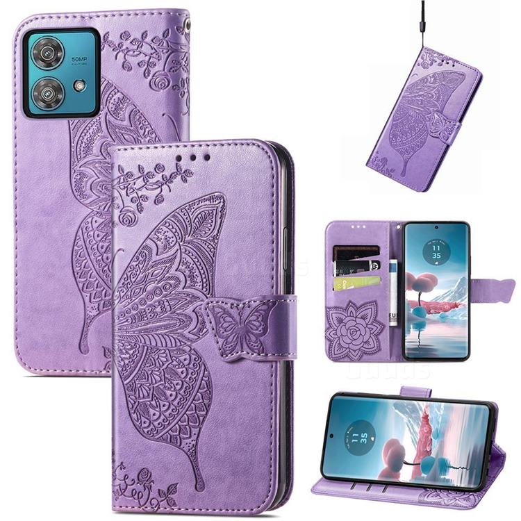 Embossing Mandala Flower Butterfly Leather Wallet Case for Motorola Edge 40 Neo - Light Purple