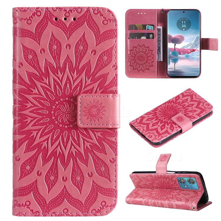 Embossing Sunflower Leather Wallet Case for Motorola Edge 40 Neo - Pink