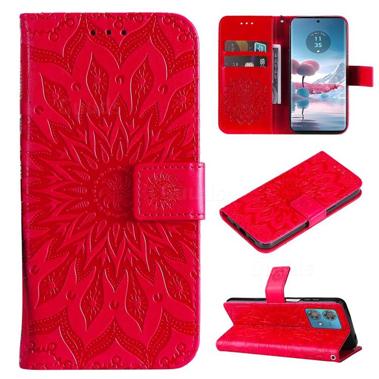 Embossing Sunflower Leather Wallet Case for Motorola Edge 40 Neo - Red