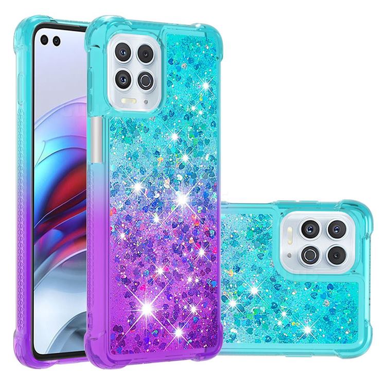 Rainbow Gradient Liquid Glitter Quicksand Sequins Phone Case for Motorola Edge S - Blue Purple