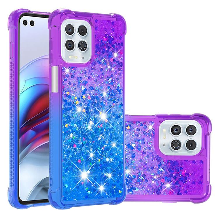 Rainbow Gradient Liquid Glitter Quicksand Sequins Phone Case for Motorola Edge S - Purple Blue