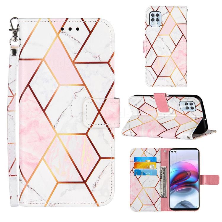 Pink White Stitching Color Marble Leather Wallet Case for Motorola Edge S