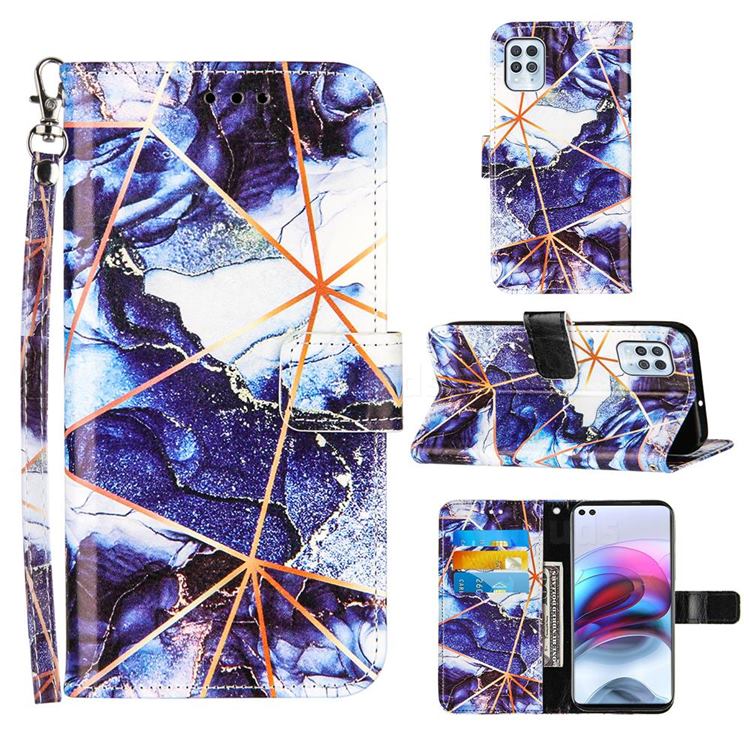 Starry Blue Stitching Color Marble Leather Wallet Case for Motorola Edge S