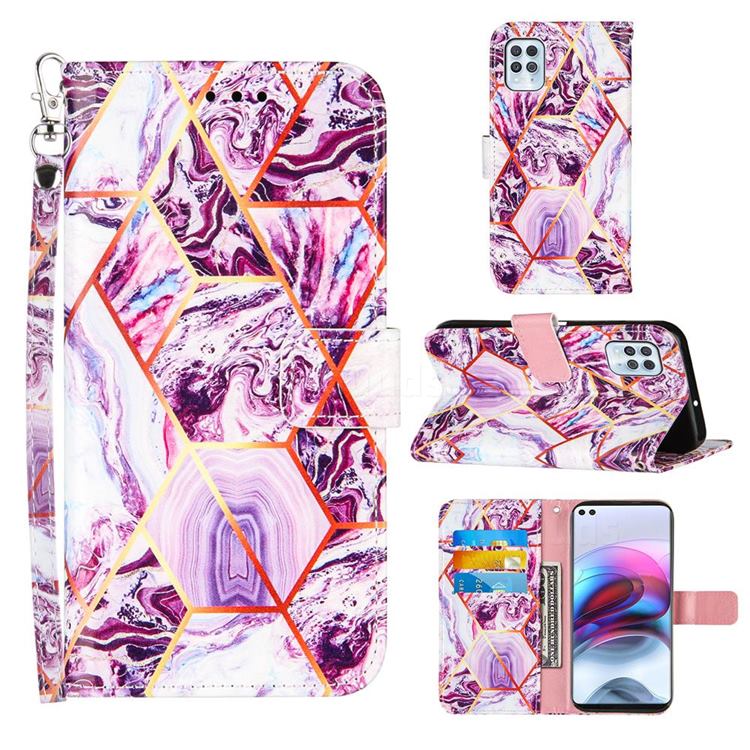Dream Purple Stitching Color Marble Leather Wallet Case for Motorola Edge S