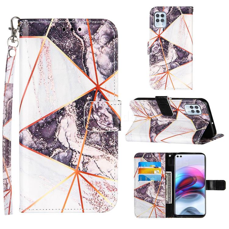 Black and White Stitching Color Marble Leather Wallet Case for Motorola Edge S