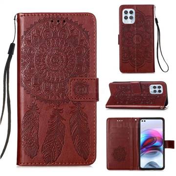 Embossing Dream Catcher Mandala Flower Leather Wallet Case for Motorola Edge S - Brown