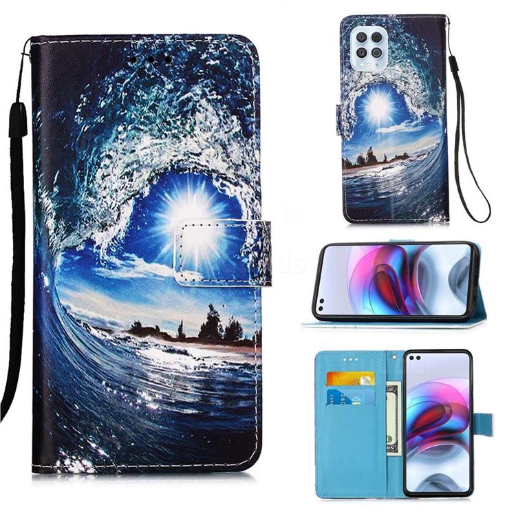 Waves and Sun Matte Leather Wallet Phone Case for Motorola Edge S