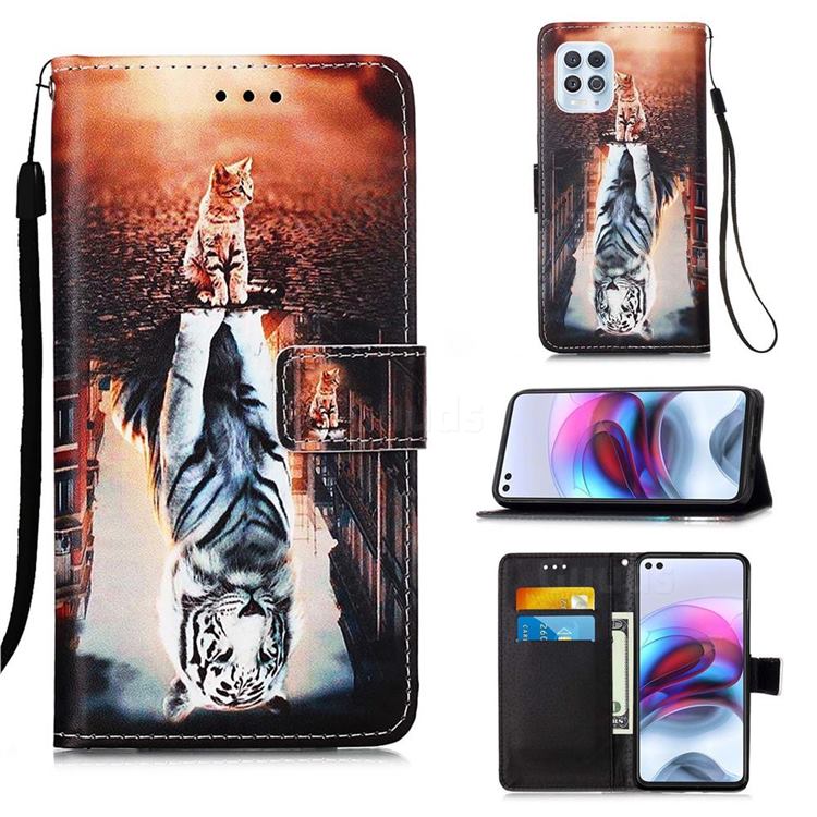 Cat and Tiger Matte Leather Wallet Phone Case for Motorola Edge S
