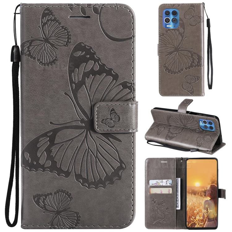 Embossing 3D Butterfly Leather Wallet Case for Motorola Edge S - Gray