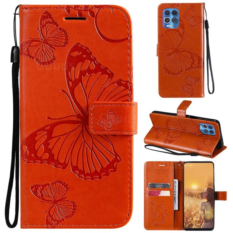 Embossing 3D Butterfly Leather Wallet Case for Motorola Edge S - Orange