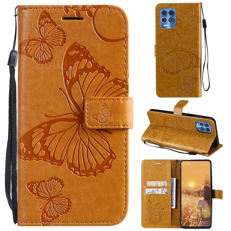 Embossing 3D Butterfly Leather Wallet Case for Motorola Edge S - Yellow