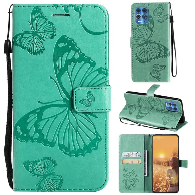 Embossing 3D Butterfly Leather Wallet Case for Motorola Edge S - Green